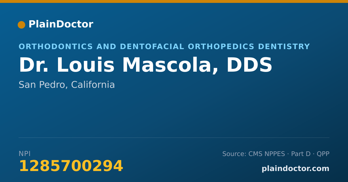 Shareable card for Louis Mascola, DDS - Orthodontics and Dentofacial Orthopedics Dentistry, San Pedro, CA