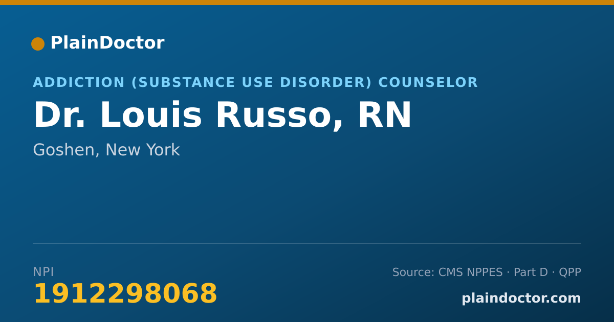 Shareable card for Louis Russo, RN - Addiction (Substance Use Disorder) Counselor, Goshen, NY