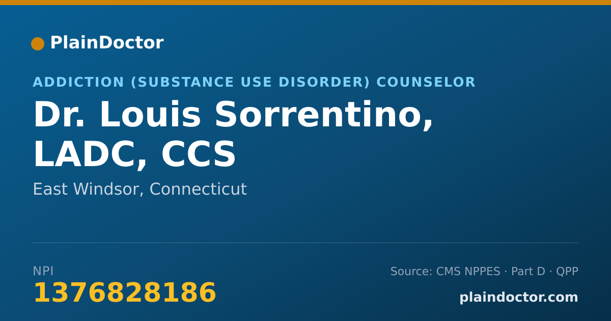 Shareable card for Louis Sorrentino, LADC, CCS - Addiction (Substance Use Disorder) Counselor, East Windsor, CT