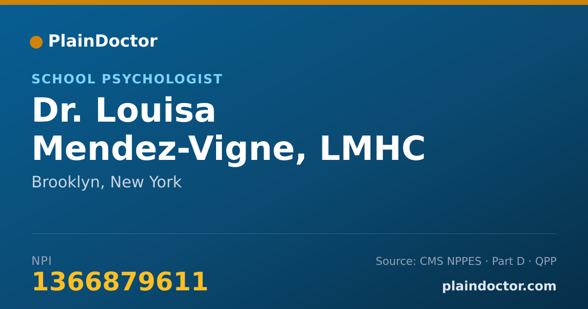 Shareable card for Louisa Mendez-Vigne, LMHC - School Psychologist, Brooklyn, NY