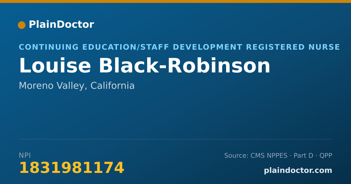 Shareable card for Louise Black-Robinson - Continuing Education/Staff Development Registered Nurse, Moreno Valley, CA