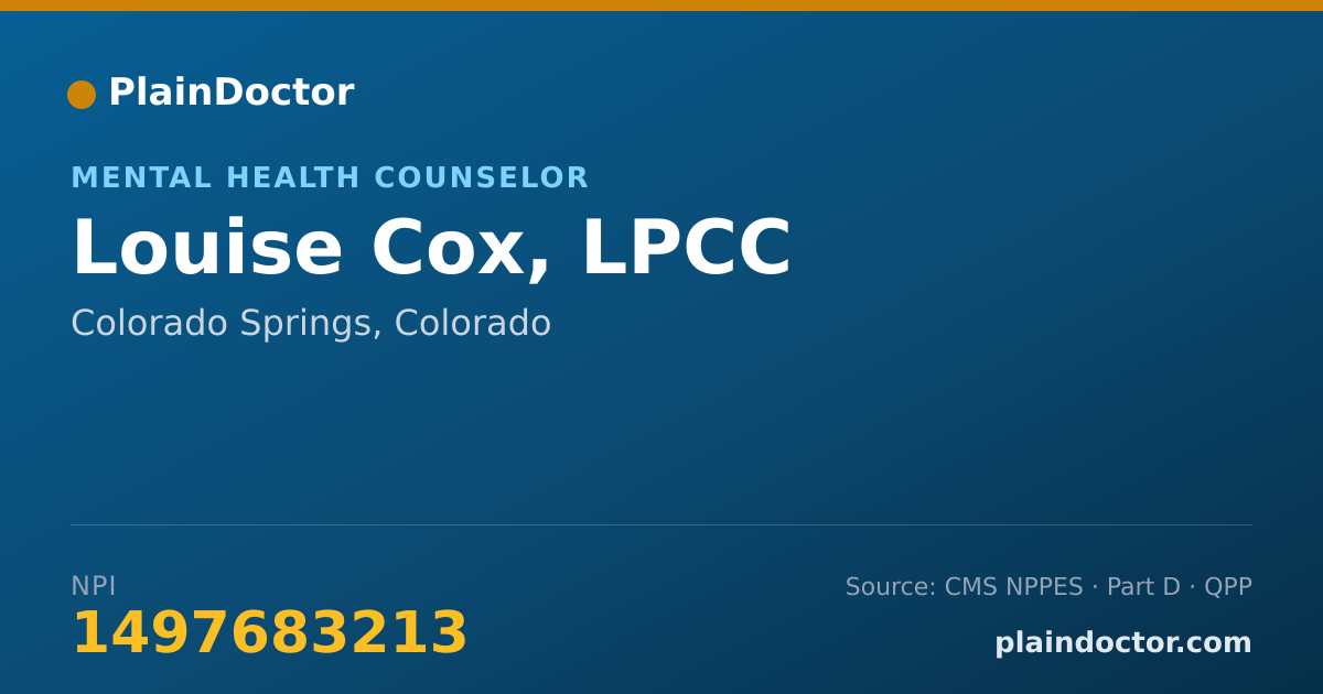 Shareable card for Louise Cox, LPCC - Mental Health Counselor, Colorado Springs, CO