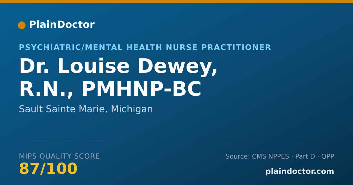 Shareable card for Louise Dewey, R.N., PMHNP-BC - Psychiatric/Mental Health Nurse Practitioner, Sault Sainte Marie, MI