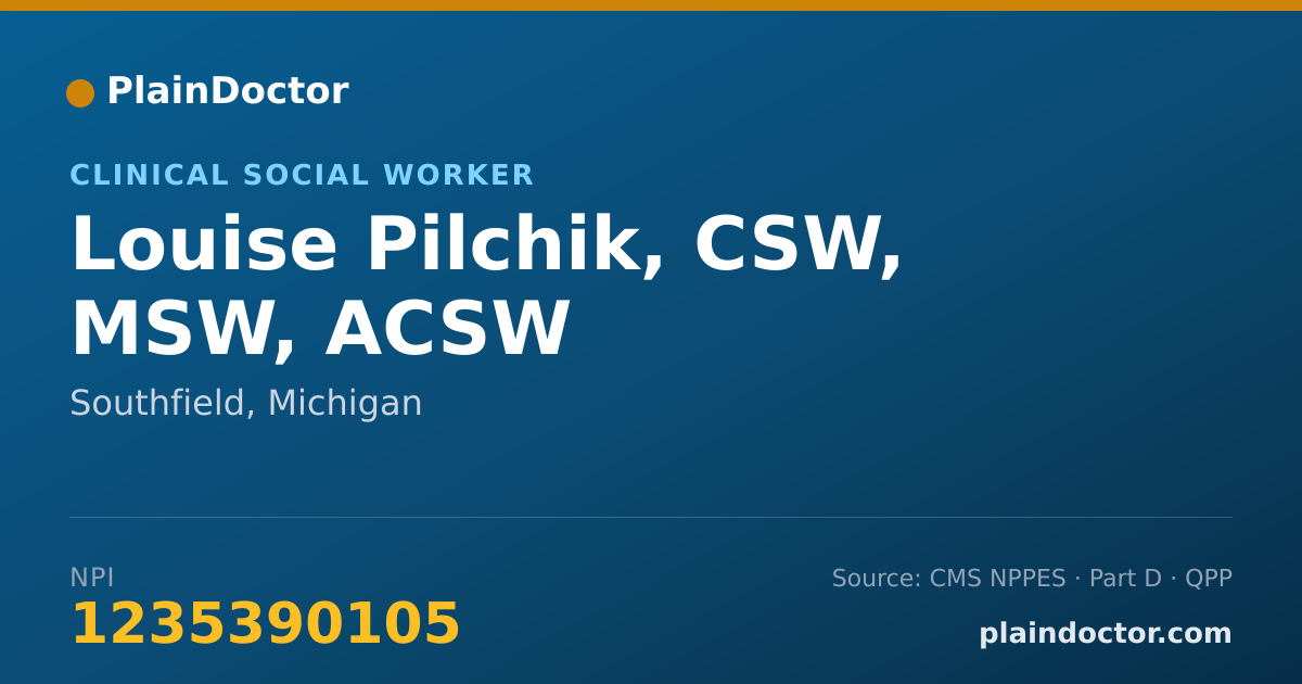 Shareable card for Louise Pilchik, CSW, MSW, ACSW - Clinical Social Worker, Southfield, MI