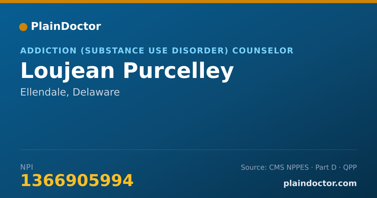 Shareable card for Loujean Purcelley - Addiction (Substance Use Disorder) Counselor, Ellendale, DE