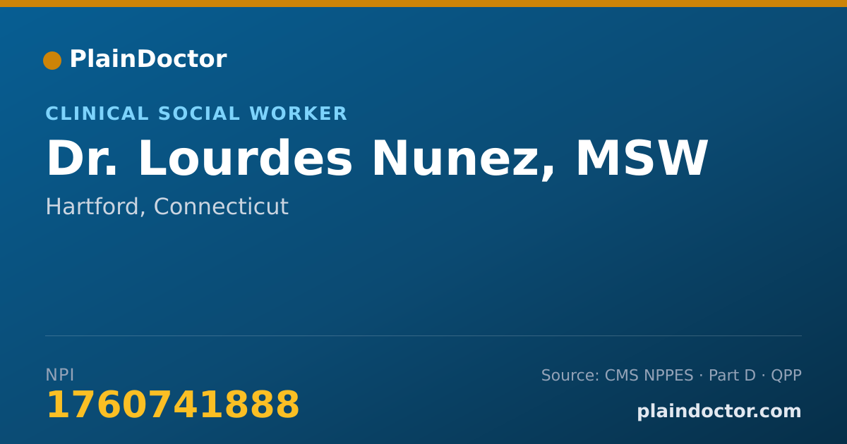 Shareable card for Lourdes Nunez, MSW - Clinical Social Worker, Hartford, CT