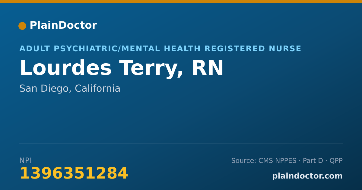 Shareable card for Lourdes Terry, RN - Adult Psychiatric/Mental Health Registered Nurse, San Diego, CA