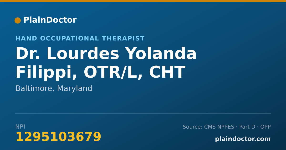 Shareable card for Lourdes Yolanda Filippi, OTR/L, CHT - Hand Occupational Therapist, Baltimore, MD