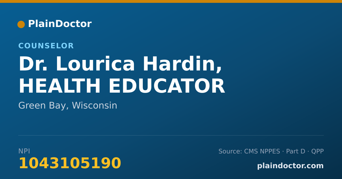 Shareable card for Lourica Hardin, HEALTH EDUCATOR - Counselor, Green Bay, WI