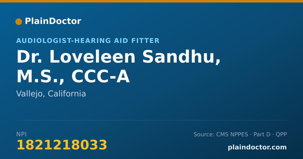 Shareable card for Loveleen Sandhu, M.S., CCC-A - Audiologist-Hearing Aid Fitter, Vallejo, CA