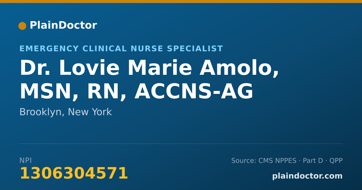 Shareable card for Lovie Marie Amolo, MSN, RN, ACCNS-AG - Emergency Clinical Nurse Specialist, Brooklyn, NY