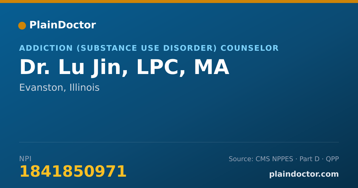 Shareable card for Lu Jin, LPC, MA - Addiction (Substance Use Disorder) Counselor, Evanston, IL