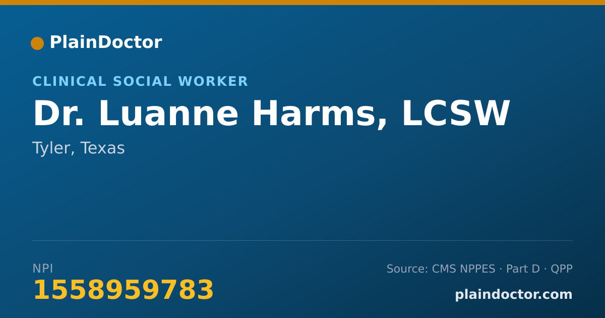 Shareable card for Luanne Harms, LCSW - Clinical Social Worker, Tyler, TX