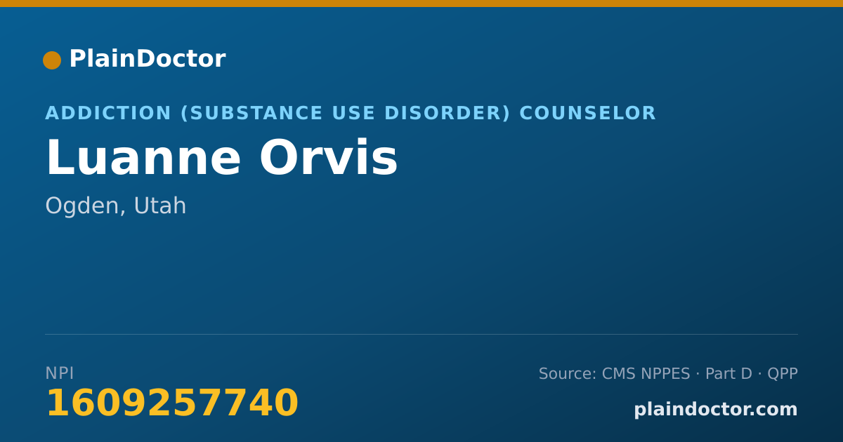 Shareable card for Luanne Orvis - Addiction (Substance Use Disorder) Counselor, Ogden, UT
