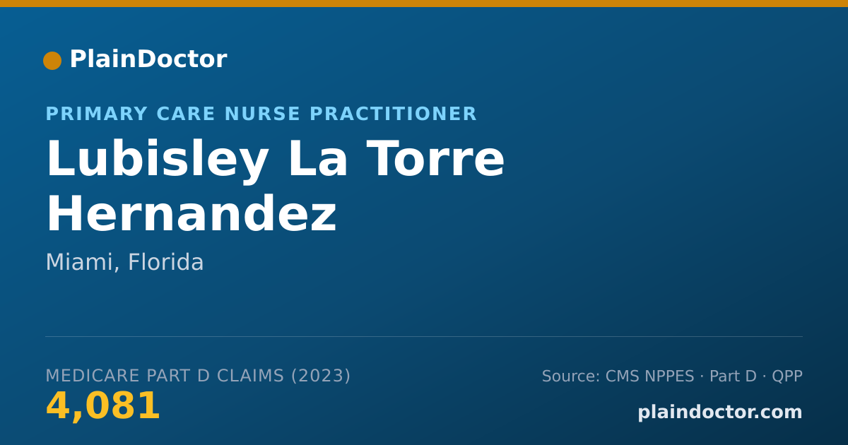 Shareable card for Lubisley La Torre Hernandez - Primary Care Nurse Practitioner, Miami, FL