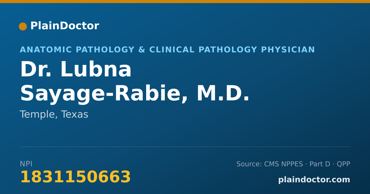 Shareable card for Lubna Sayage-Rabie, M.D. - Anatomic Pathology & Clinical Pathology Physician, Temple, TX