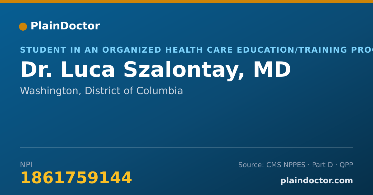 Shareable card for Luca Szalontay, MD - Student in an Organized Health Care Education/Training Program, Washington, DC