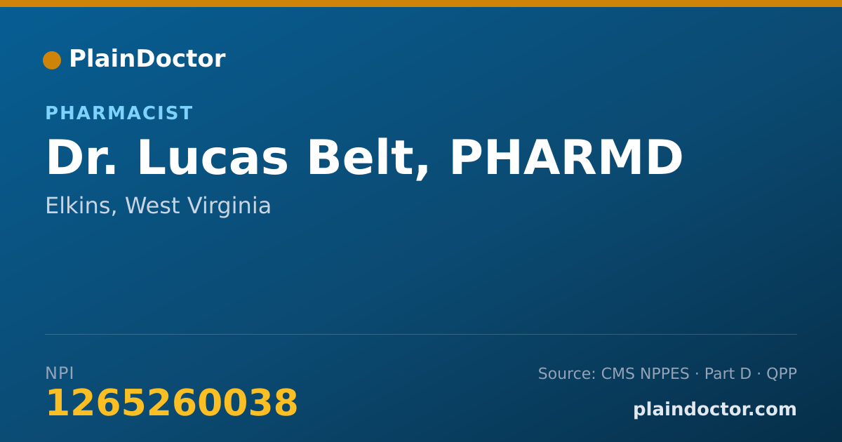Shareable card for Lucas Belt, PHARMD - Pharmacist, Elkins, WV