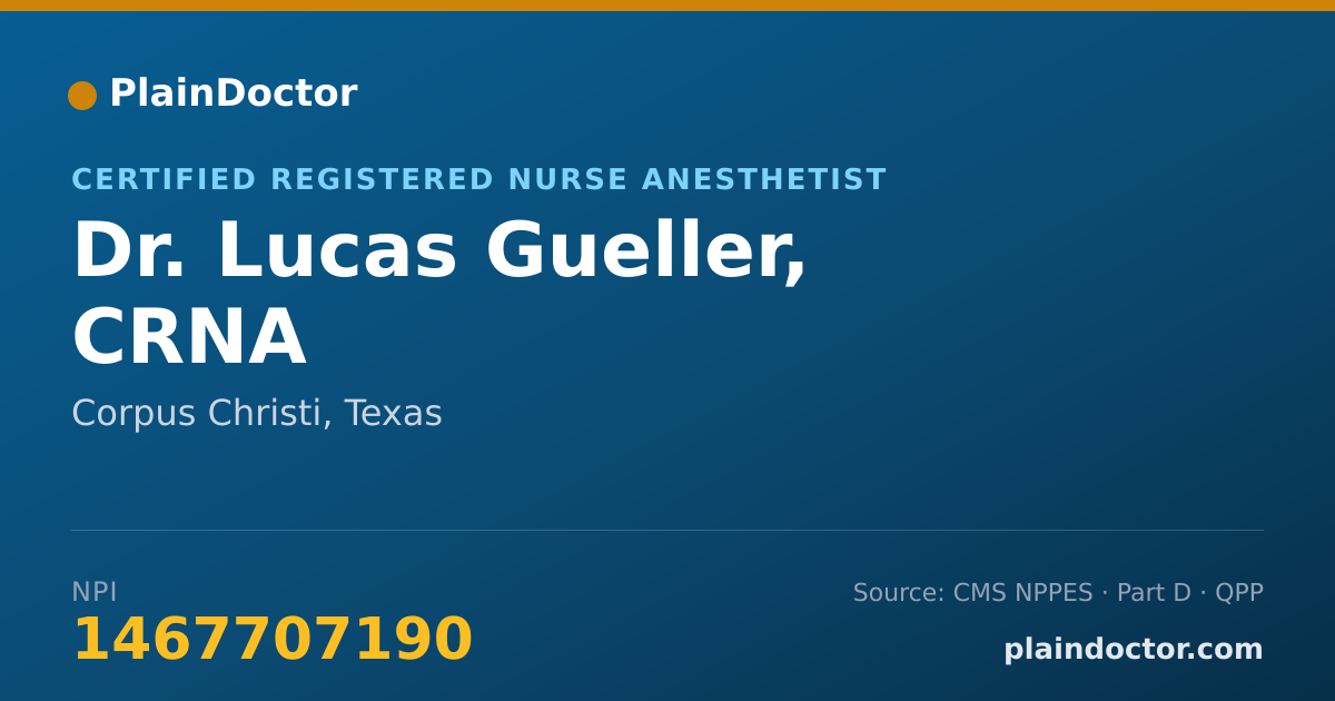 Shareable card for Lucas Gueller, CRNA - Certified Registered Nurse Anesthetist, Corpus Christi, TX