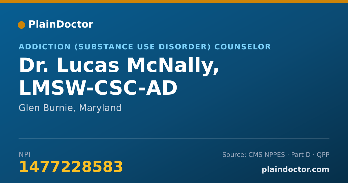 Shareable card for Lucas McNally, LMSW-CSC-AD - Addiction (Substance Use Disorder) Counselor, Glen Burnie, MD