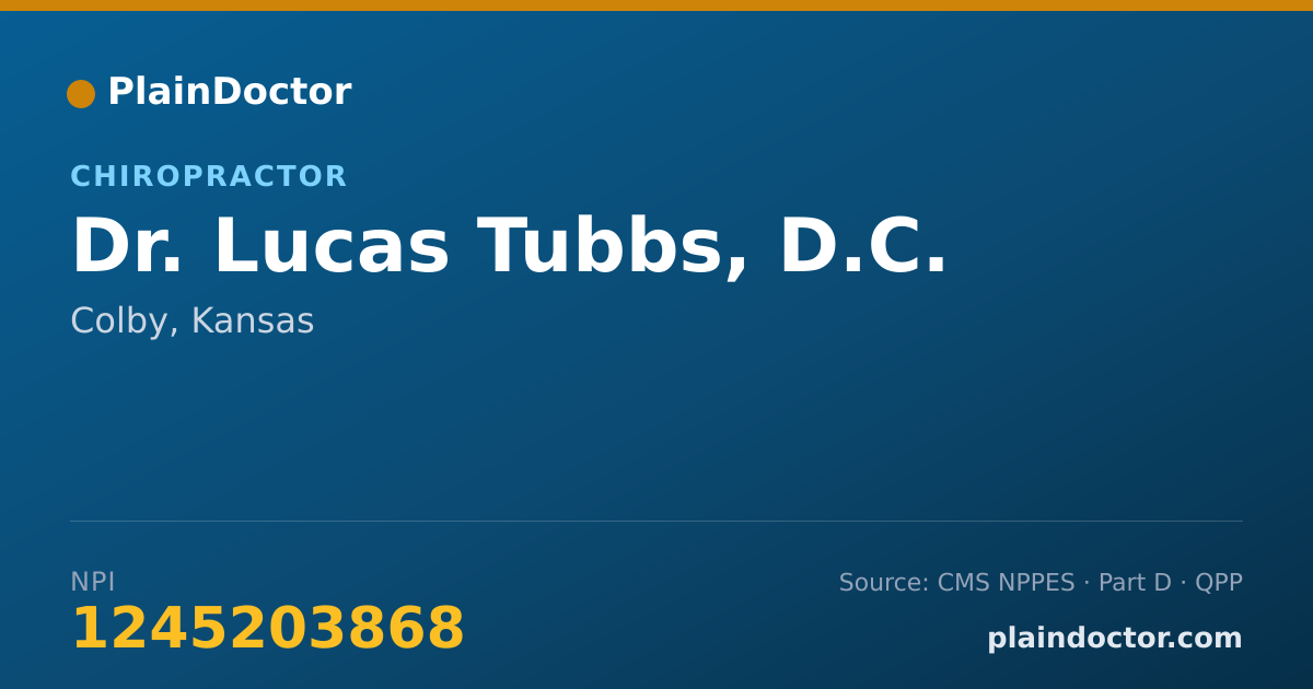 Shareable card for Lucas Tubbs, D.C. - Chiropractor, Colby, KS