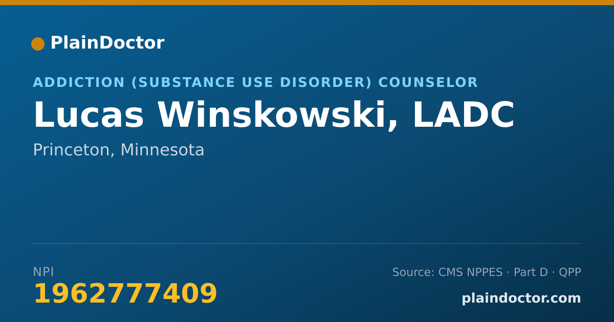 Shareable card for Lucas Winskowski, LADC - Addiction (Substance Use Disorder) Counselor, Princeton, MN