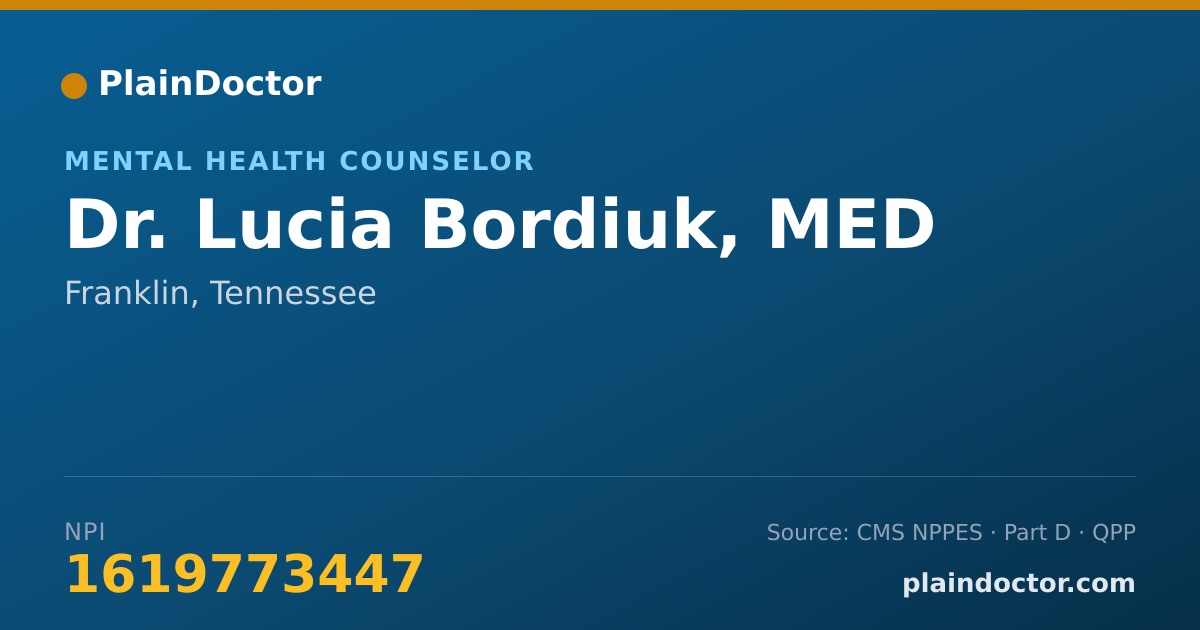 Shareable card for Lucia Bordiuk, MED - Mental Health Counselor, Franklin, TN