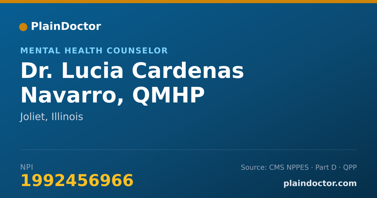 Shareable card for Lucia Cardenas Navarro, QMHP - Mental Health Counselor, Joliet, IL