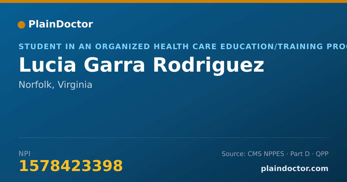 Shareable card for Lucia Garra Rodriguez - Student in an Organized Health Care Education/Training Program, Norfolk, VA