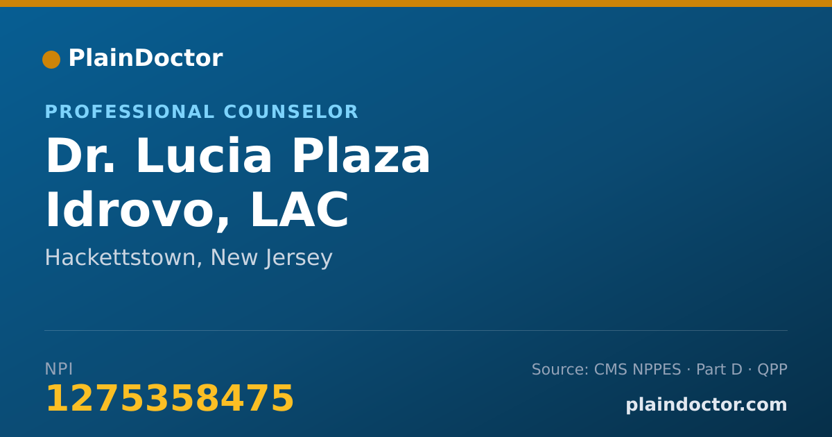 Shareable card for Lucia Plaza Idrovo, LAC - Professional Counselor, Hackettstown, NJ
