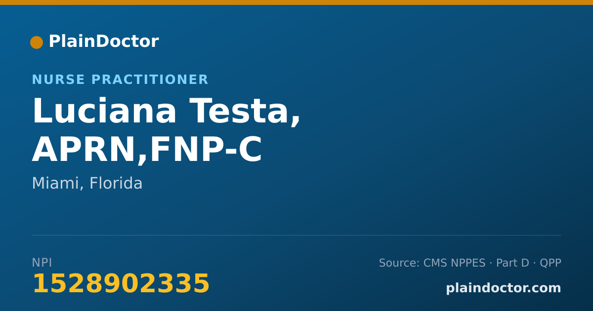 Shareable card for Luciana Testa, APRN,FNP-C - Nurse Practitioner, Miami, FL