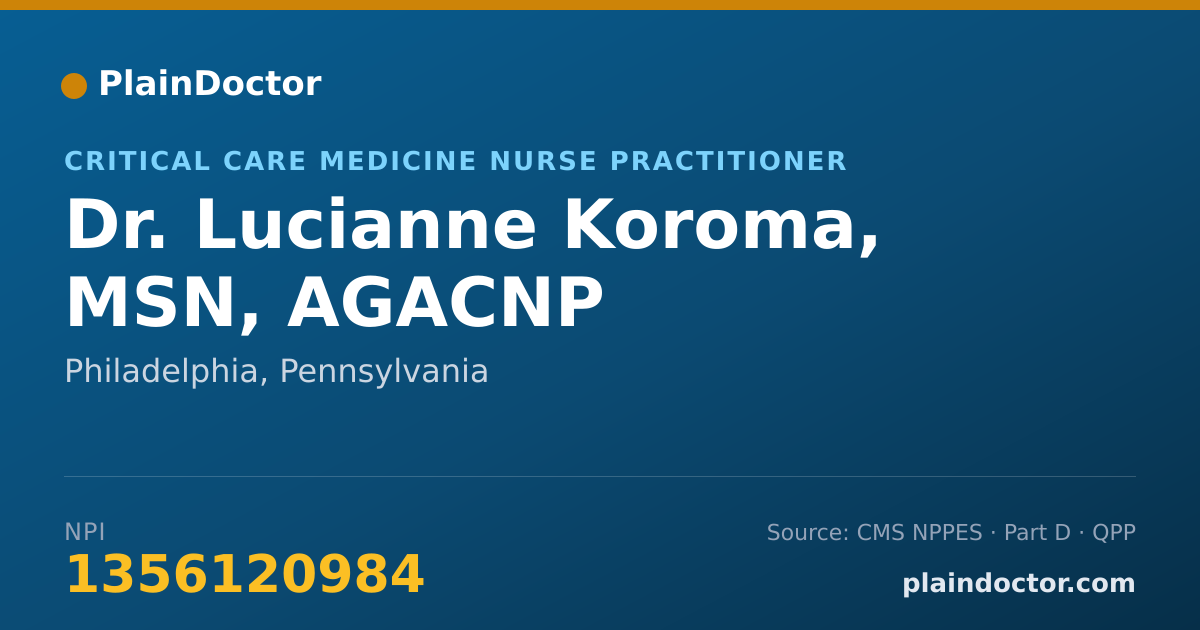 Shareable card for Lucianne Koroma, MSN, AGACNP - Critical Care Medicine Nurse Practitioner, Philadelphia, PA