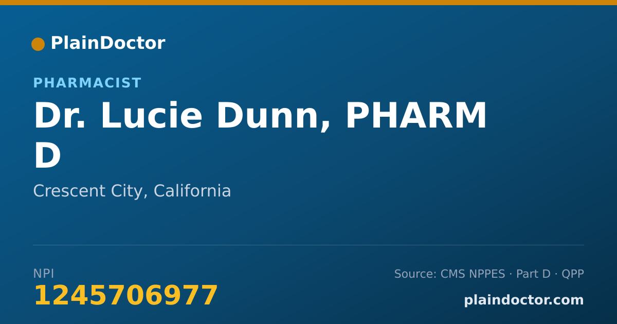 Shareable card for Lucie Dunn, PHARM D - Pharmacist, Crescent City, CA