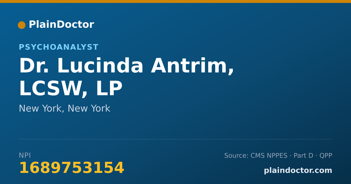 Shareable card for Lucinda Antrim, LCSW, LP - Psychoanalyst, New York, NY