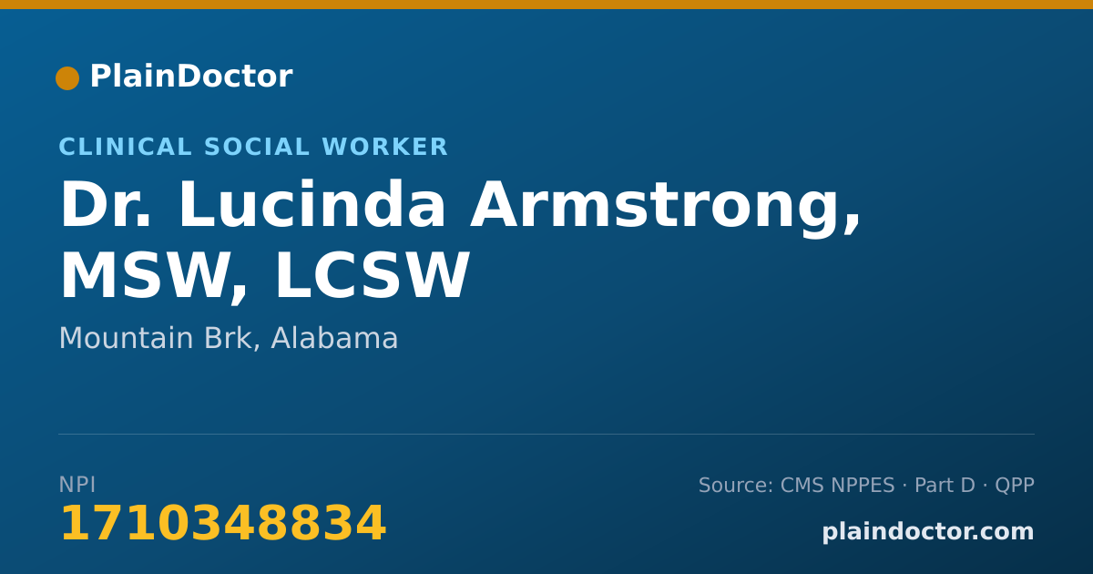 Shareable card for Lucinda Armstrong, MSW, LCSW - Clinical Social Worker, Mountain Brk, AL