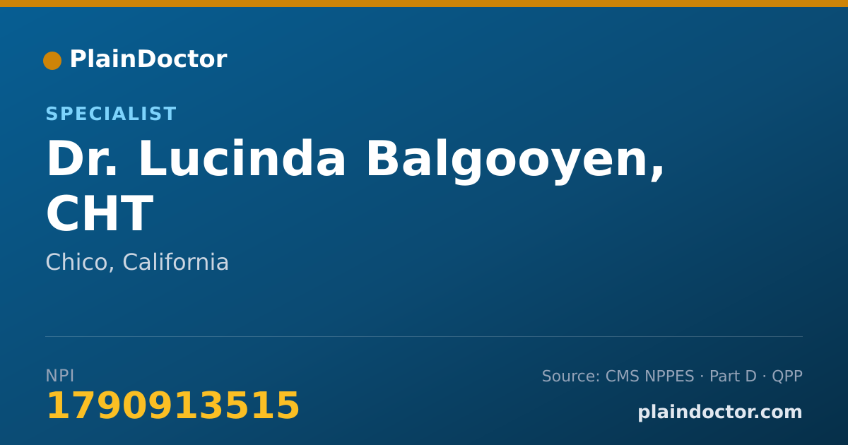 Shareable card for Lucinda Balgooyen, CHT - Specialist, Chico, CA