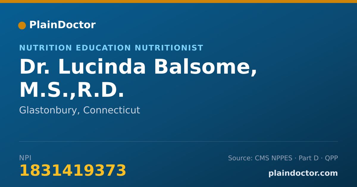 Shareable card for Lucinda Balsome, M.S.,R.D. - Nutrition Education Nutritionist, Glastonbury, CT