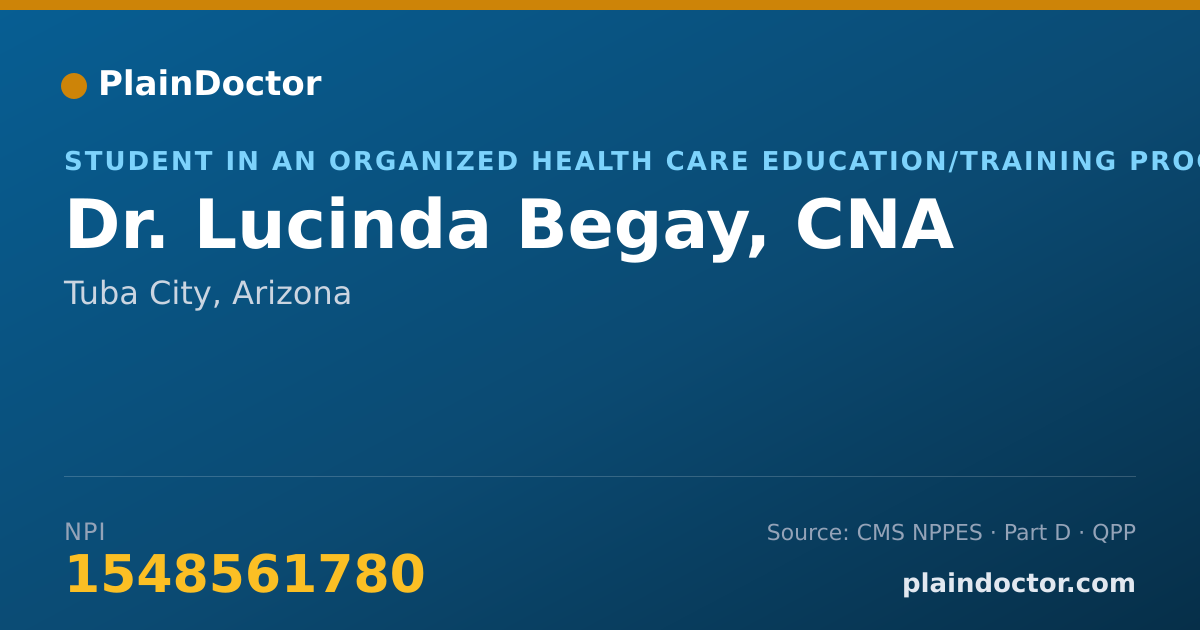 Shareable card for Lucinda Begay, CNA - Student in an Organized Health Care Education/Training Program, Tuba City, AZ