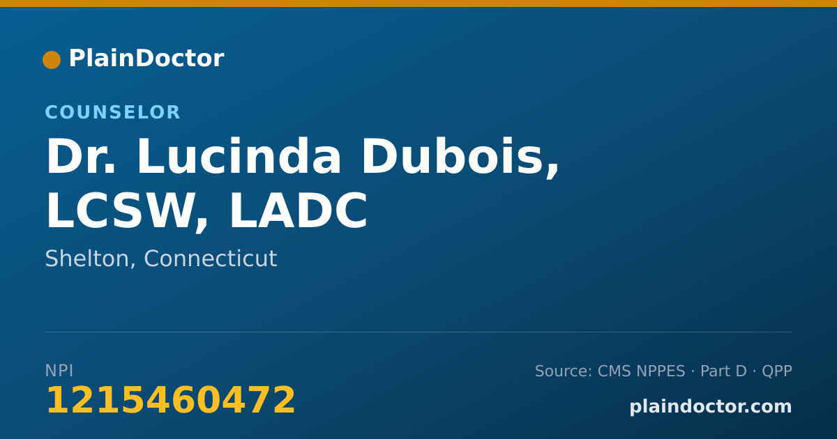 Shareable card for Lucinda Dubois, LCSW, LADC - Counselor, Shelton, CT
