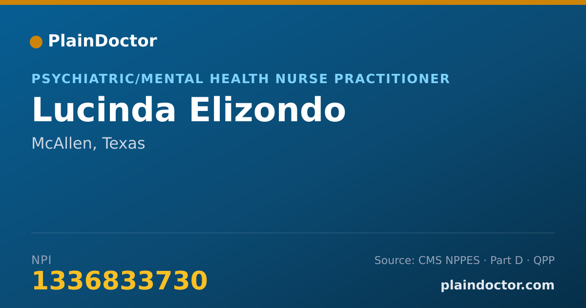Shareable card for Lucinda Elizondo - Psychiatric/Mental Health Nurse Practitioner, McAllen, TX