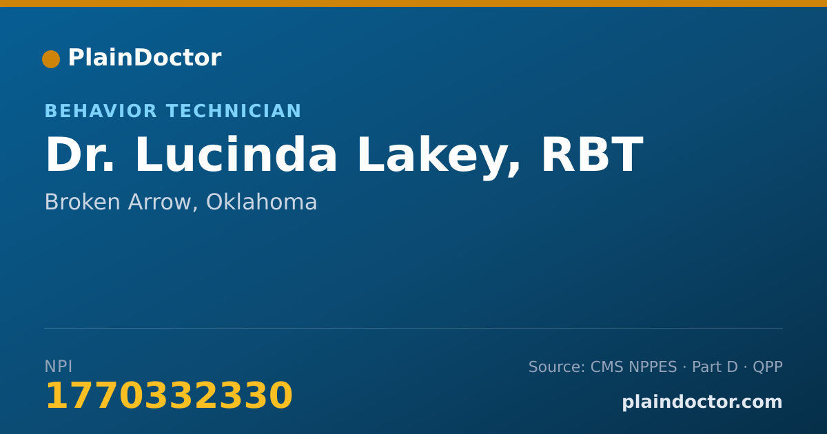 Shareable card for Lucinda Lakey, RBT - Behavior Technician, Broken Arrow, OK