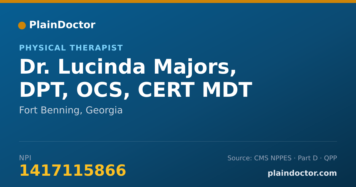 Shareable card for Lucinda Majors, DPT, OCS, CERT MDT - Physical Therapist, Fort Benning, GA