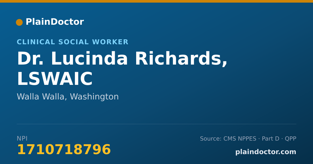 Shareable card for Lucinda Richards, LSWAIC - Clinical Social Worker, Walla Walla, WA