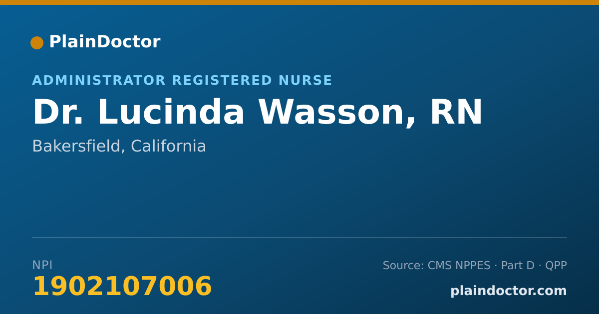 Shareable card for Lucinda Wasson, RN - Administrator Registered Nurse, Bakersfield, CA