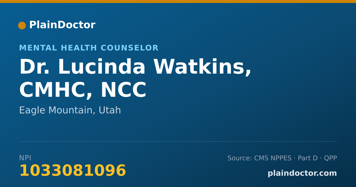Shareable card for Lucinda Watkins, CMHC, NCC - Mental Health Counselor, Eagle Mountain, UT