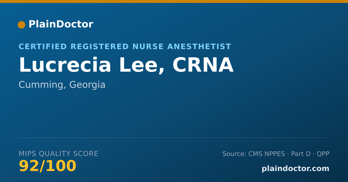 Shareable card for Lucrecia Lee, CRNA - Certified Registered Nurse Anesthetist, Cumming, GA