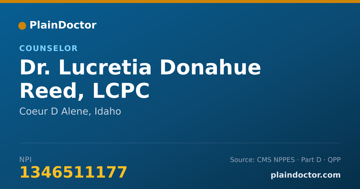 Shareable card for Lucretia Donahue Reed, LCPC - Counselor, Coeur D Alene, ID