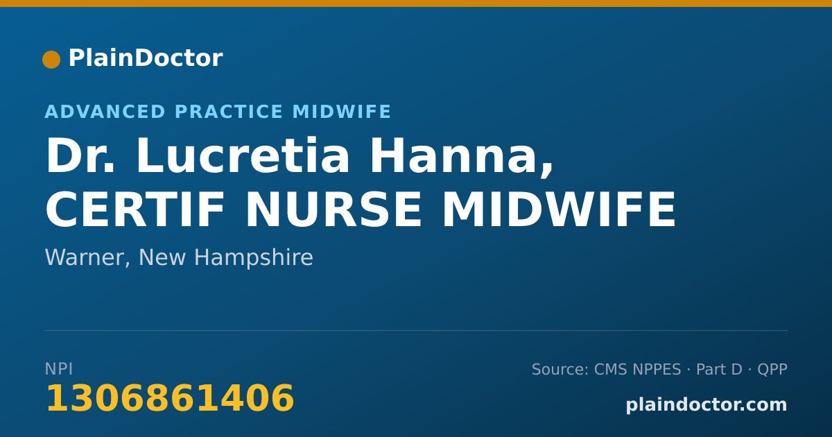 Shareable card for Lucretia Hanna, CERTIF NURSE MIDWIFE - Advanced Practice Midwife, Warner, NH