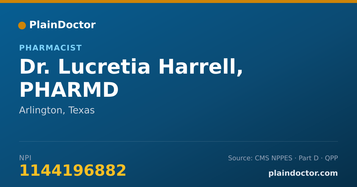 Shareable card for Lucretia Harrell, PHARMD - Pharmacist, Arlington, TX