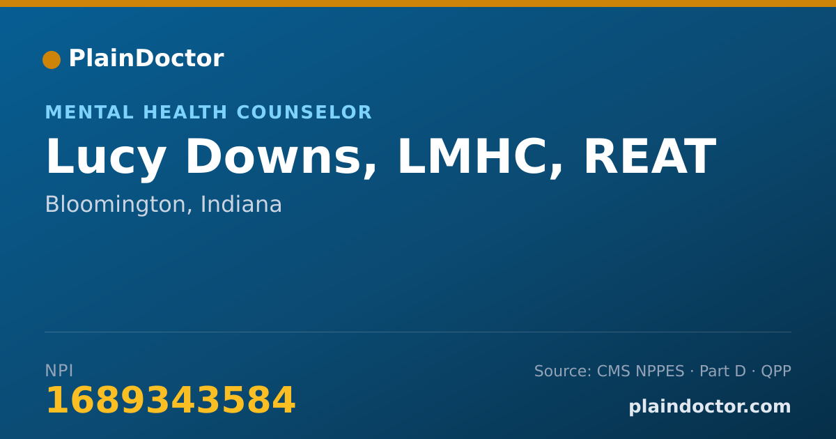 Shareable card for Lucy Downs, LMHC, REAT - Mental Health Counselor, Bloomington, IN